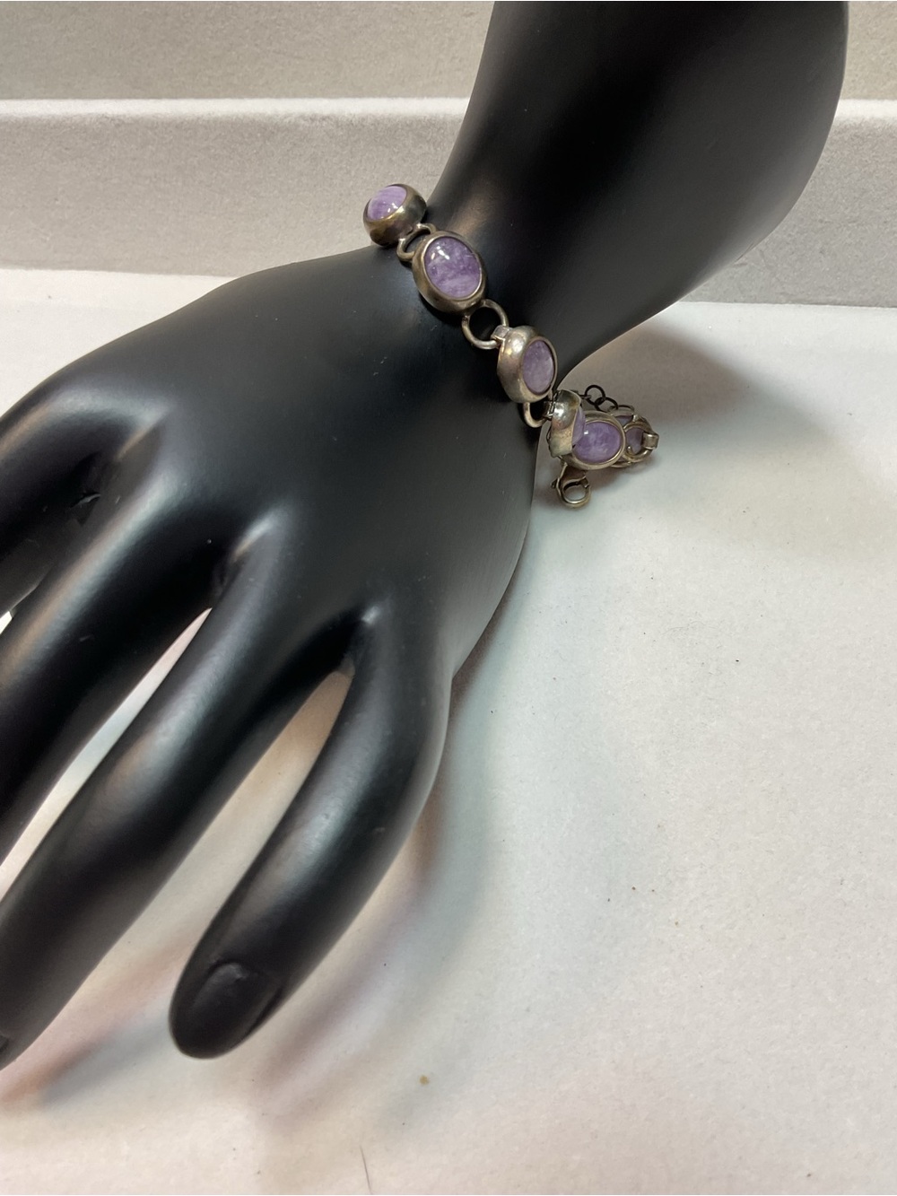 Lavender Stone Link Bracelet in Silver-Tone